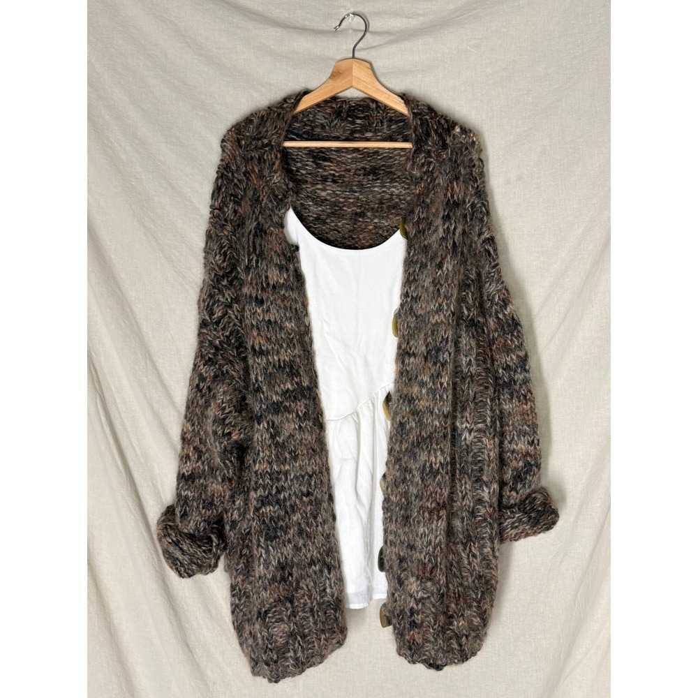 Chunky Knit Marled Wool Blend Cardigan Oversized Multicolored Women's Size XL+
